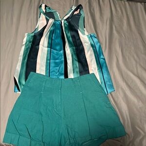 Worthington Teal and Blue Striped Top with Teal Shorts